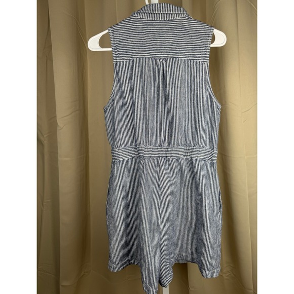 By Anthropologie Striped Linen Blend Sleeveless Romper Jumpsuit Blue White 8 - Picture 7 of 10